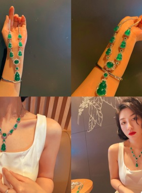 起光绿玉髓葫芦晚宴款项链蛋面玛瑙长款颈链仿翡翠饰品名媛风