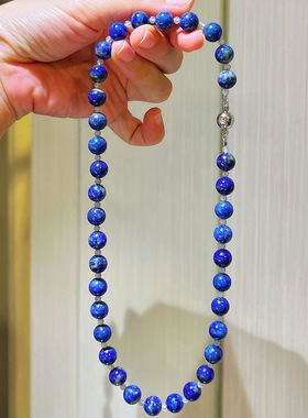 天然帝王青圆珠青金石混搭灰月光石串珠锁骨链轻奢气质百搭颈链