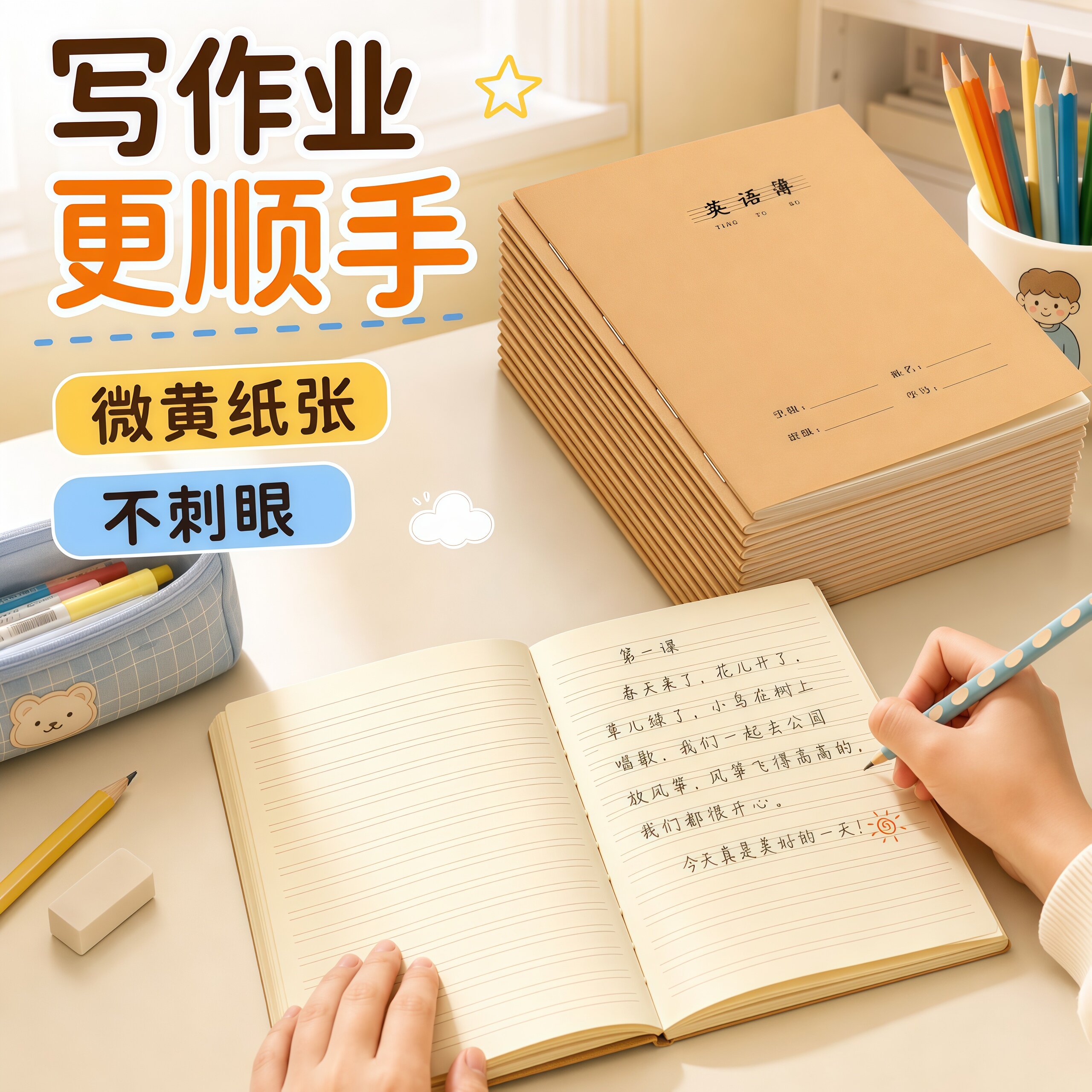16K车线本学生加厚作文初中B5笔记本牛皮纸大号英语作业本子批发