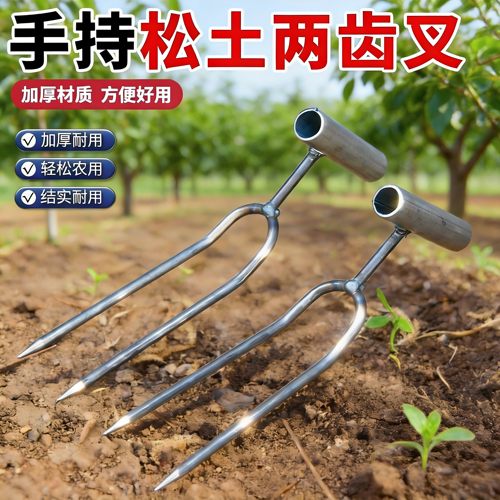 手持两齿松土除草翻地叉