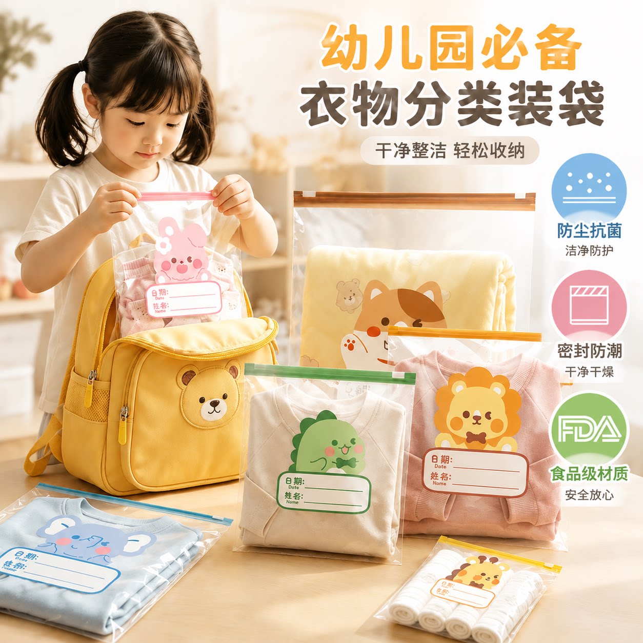 幼儿园宝宝入园衣物防水密封袋