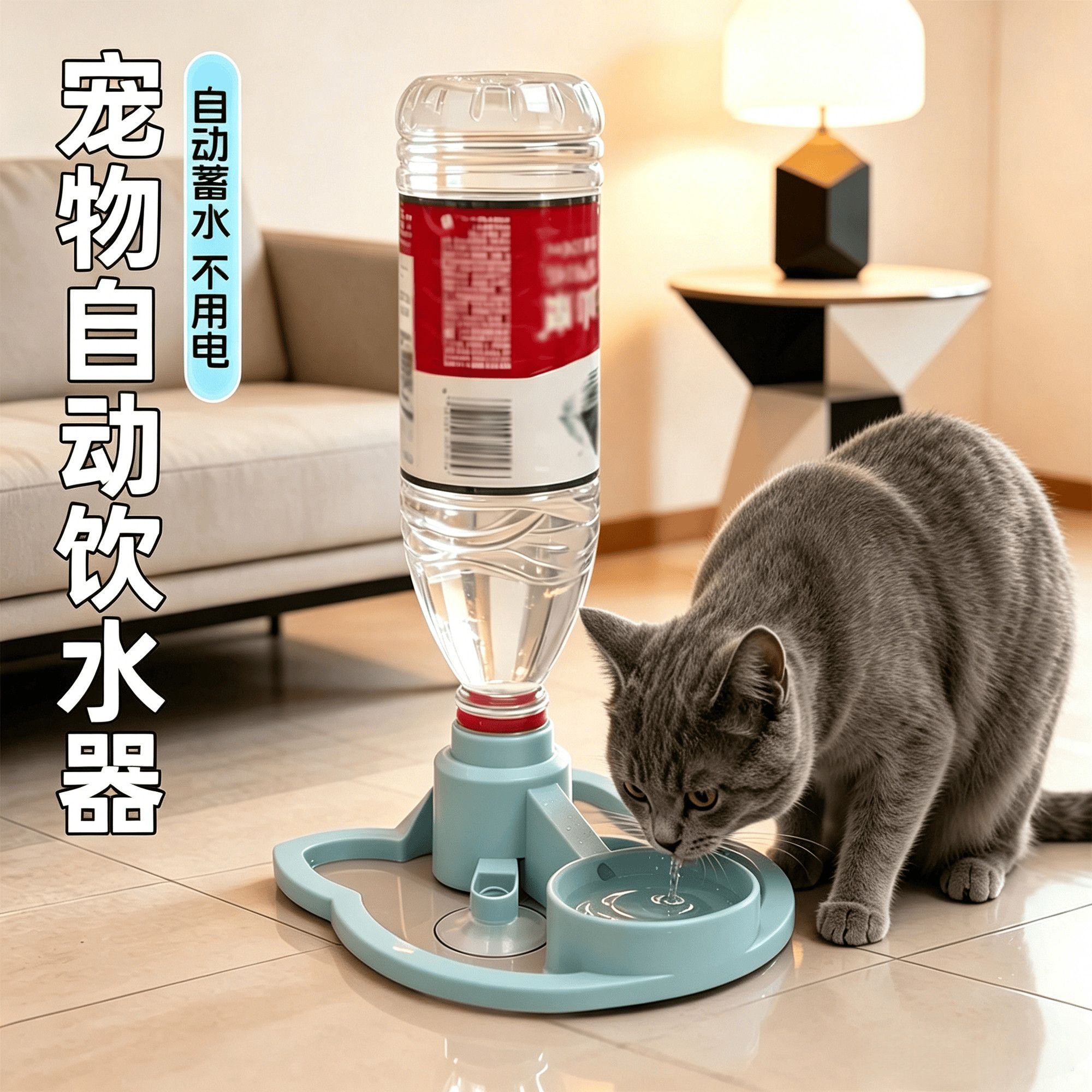 猫咪饮水机宠物自动饮水器小狗不插电水碗不湿嘴矿泉水瓶喝水神器