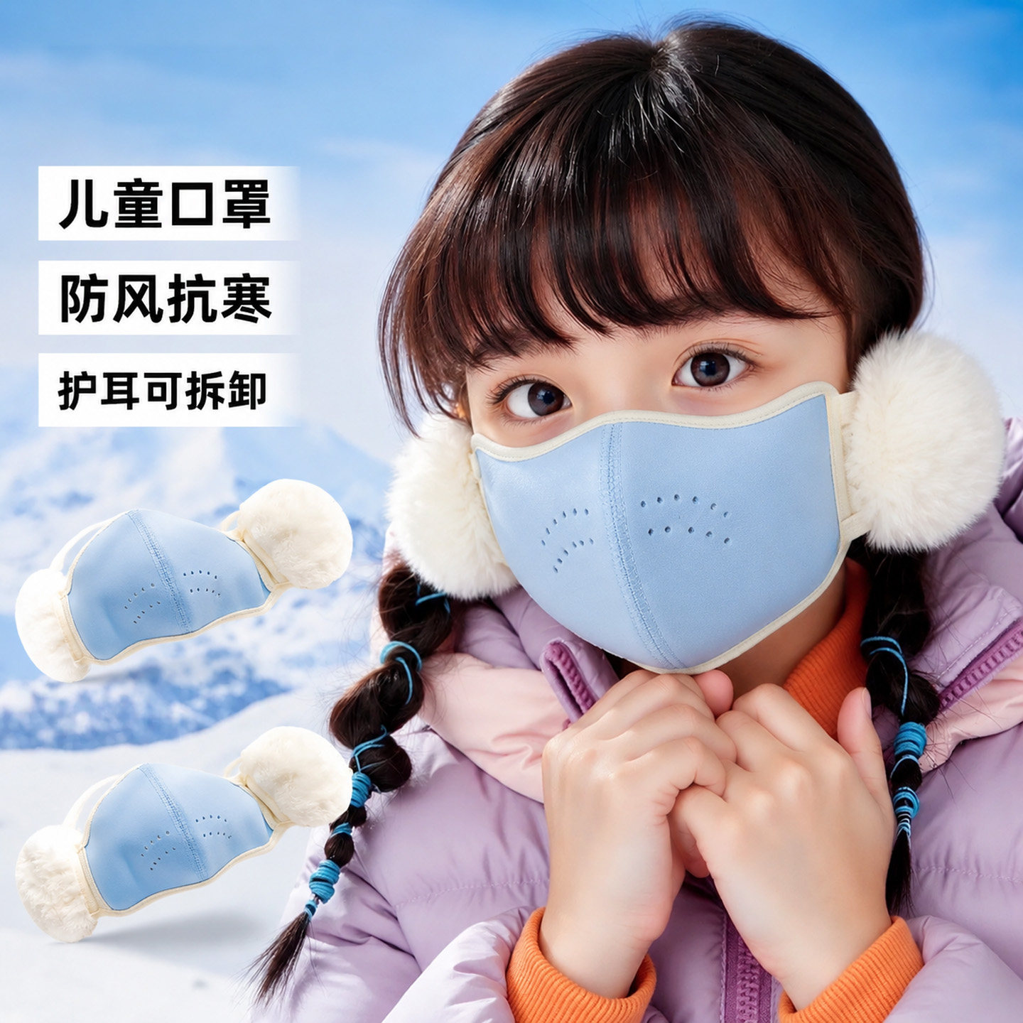 儿童保暖口罩耳罩一体秋冬季男女童卡通加厚毛绒面罩防冻防寒风