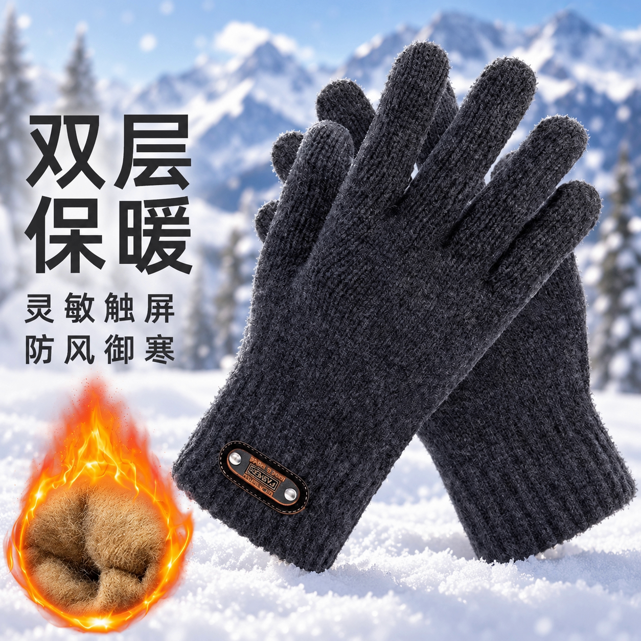秋冬男士加绒加厚触屏保暖手套