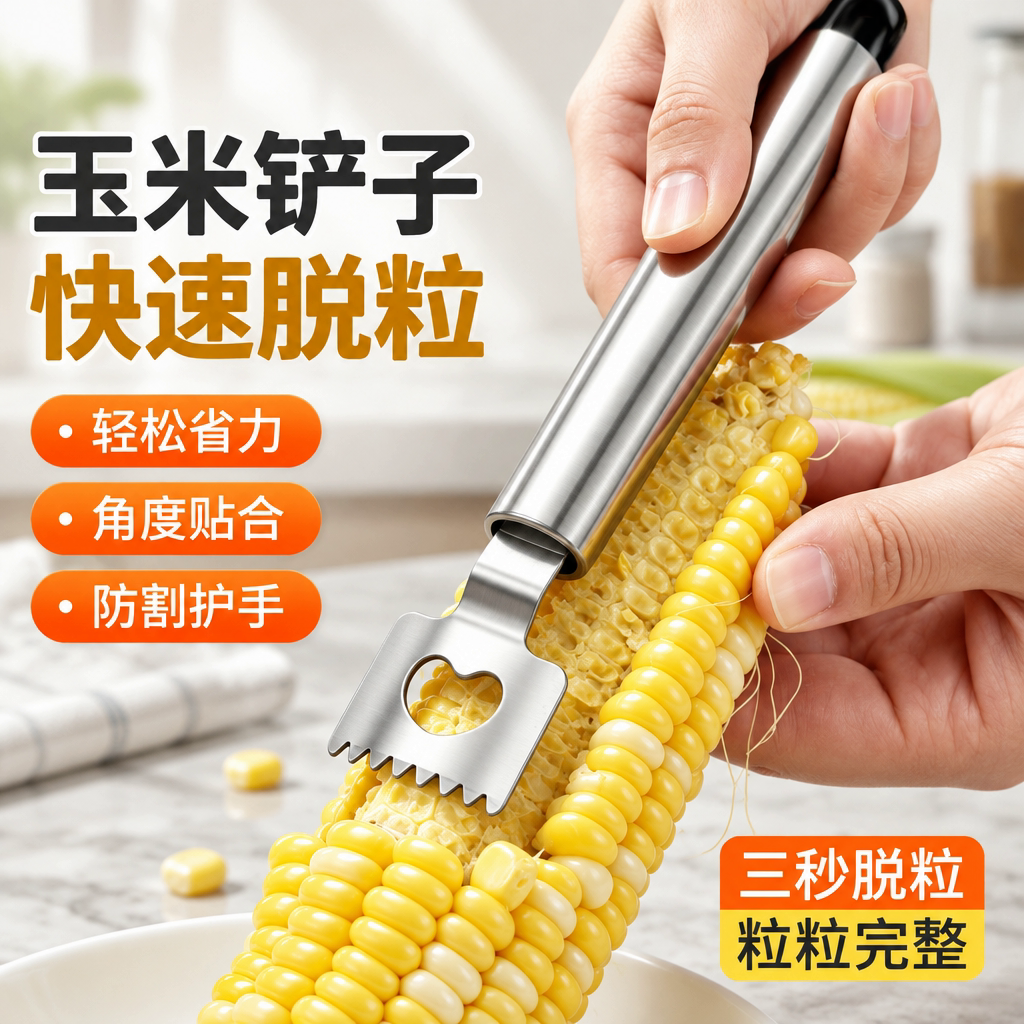 不锈钢玉米剥粒器二合一开瓶器 家用手动玉米脱粒铲厨房小工具批