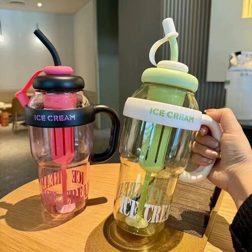 夏季大容量冰霸奶茶杯带吸管茶漏