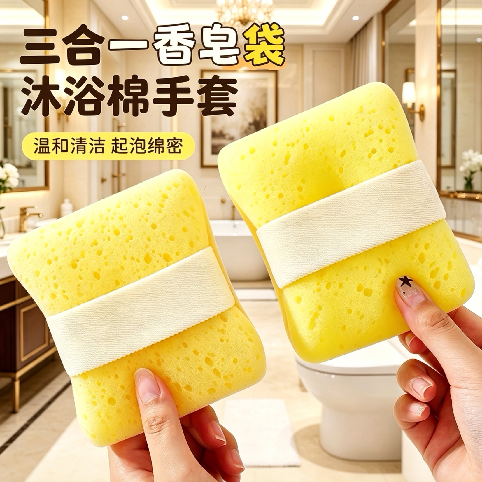 三合一蜂窝起泡搓澡神器