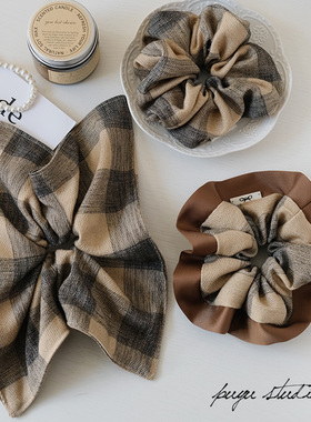 《邂逅伦敦》朴遇原创小众格子大肠发圈方巾发绳皮筋拍照发饰头饰