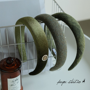 原创手工小众墨绿色海绵发箍高颅顶发卡洗脸头箍发饰 迷雾森林