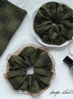 朴遇《迷雾森林》原创手作秋冬墨绿色花边大肠圈扎头皮筋发圈头绳