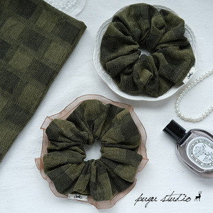 朴遇 原创手作秋冬墨绿色花边大肠圈扎头皮筋发圈头绳 迷雾森林