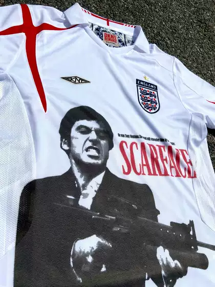 Scarface England Jersey Remake Portrait Print T-Shirt Al Pacino Football Uniform Sports Trend