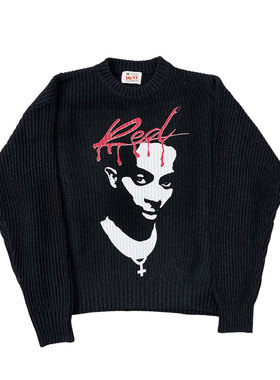 Playboi Carti 人像印花 毛衣 纯棉 针织 复古 美式 重磅秋冬欧美