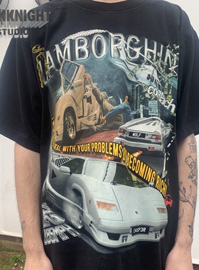 兰博基尼 说唱 嘻哈 怀旧跑车印花打底衫美式新潮oversizeT恤短袖