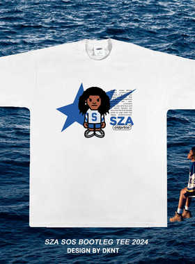 SZA 卡通形象 SOS 星星 Bootleg 美式 短袖T恤 重磅 纯棉 欧美ins