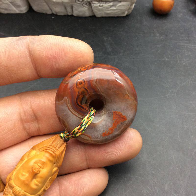 精美天然宣化战国红玛瑙紫罗兰象形平安扣面包扣吊坠 包邮