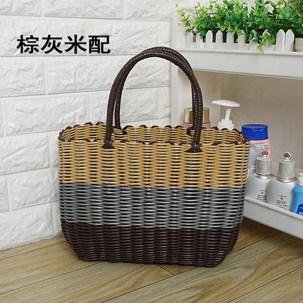 出口塑料手工编织菜篮子洗澡篮户外野餐沙滩摆拍道具买菜洗漱采摘