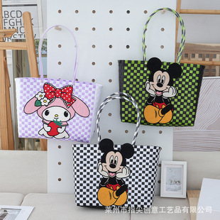 卡通新款米奇刺绣编织包手提菜篮子包百搭通勤大容量购物度假女包