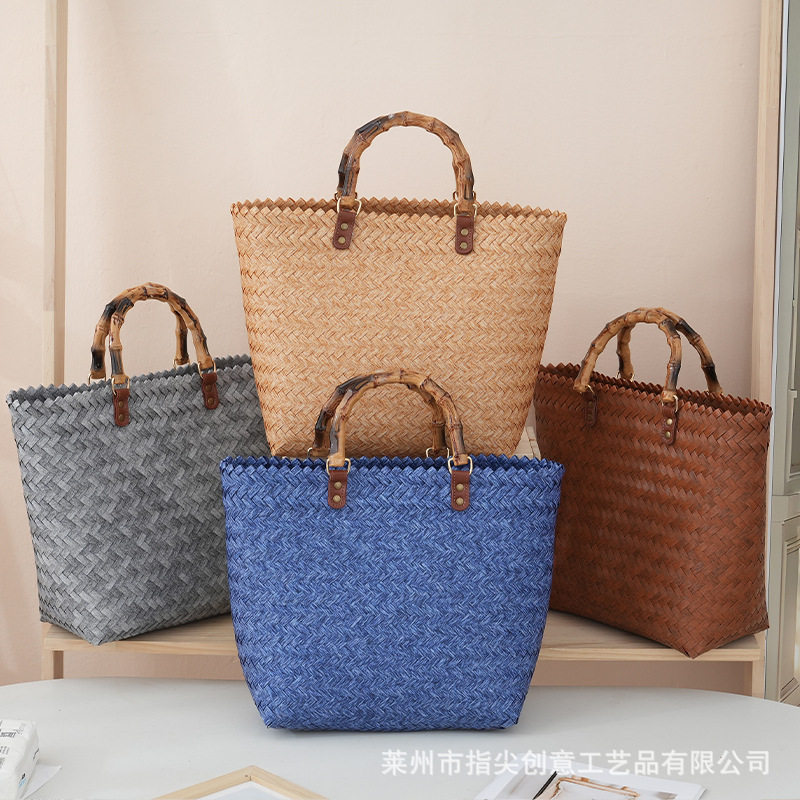 复古竹手柄编织大容量小挎包