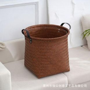 美式复古风皮把手提收纳筐大容量家居零食杂物收纳筐衣物脏衣篓