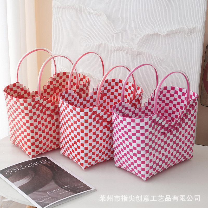 小清新PVC爱心编织手提包