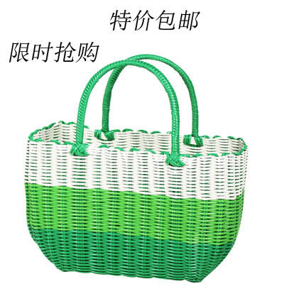 塑料编织收纳菜篮子购物篮 手提篮针线宠物篮洗澡蓝买菜蓝子包邮