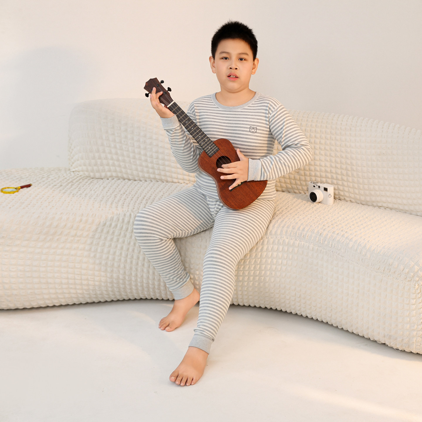 青少年胖童男童保暖内衣套装秋衣秋裤条纹加厚学生大童超柔软女音