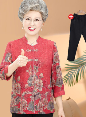 奶奶夏装中式老年人衬衫绣花唐装