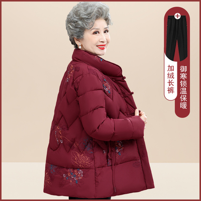 中老年人冬装女棉衣妈妈绣花外套