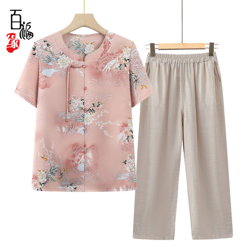 妈妈夏装衬衫中老年人短袖女大码