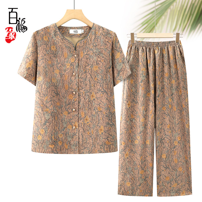 奶奶装衬衫套装休闲老人夏天衣服