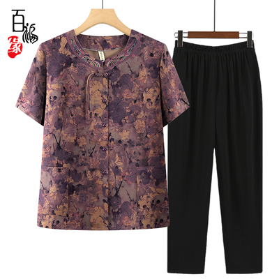 奶奶装夏装短袖衬衫中老年人女装