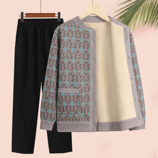 上衣中老年人外套老太太开衫 洋气妈妈装 秋冬加绒加厚针织衫 奶奶装