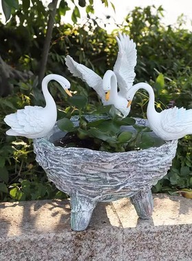 创意水培仿古石头欧式天鹅花盆