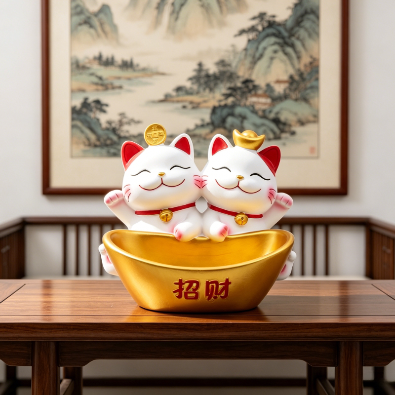 新中式招财猫摆件对卡通猫咪装饰图片