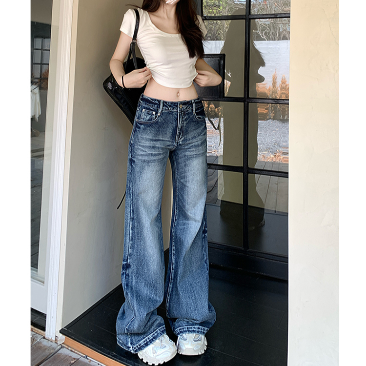 美式高腰喇叭裤高腰阔腿牛仔裤女