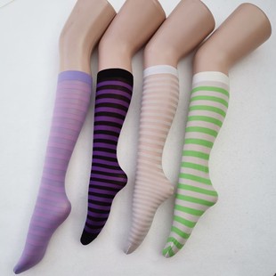 低价外贸原单复古丝袜女彩色条纹长筒袜小腿袜潮流袜 包邮