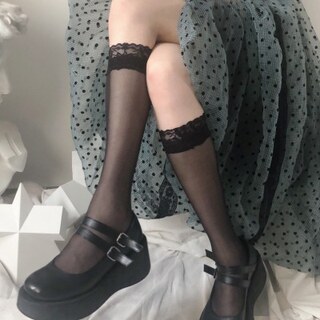 夏季新品超薄透明中筒蕾丝花边shuiii同款小腿袜经典百搭jk丝袜女