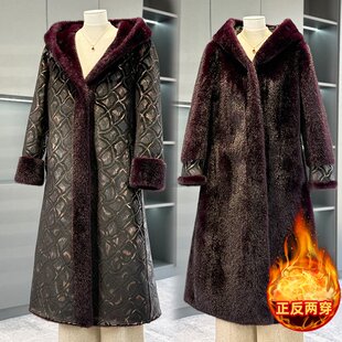 2025貂皮妈妈装水貂毛大衣长款过膝中老年女加厚大码仿皮草外套