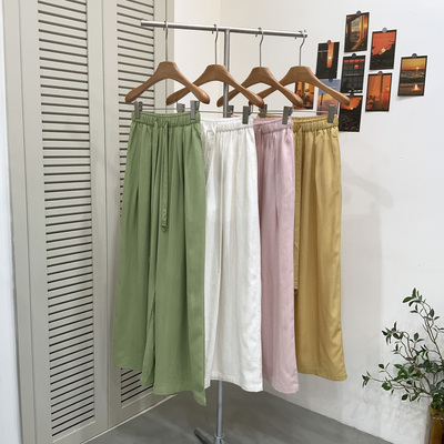 松弛感亚麻松紧腰显瘦防晒阔腿裤