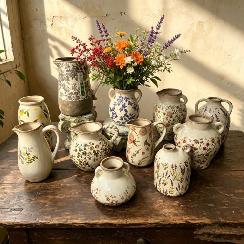 中古风复古冰裂纹青花瓷花瓶高级感做旧陶瓷客厅插花装饰品玄关