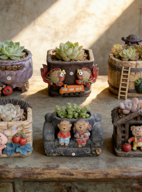 粗陶手捏花盆韩式嘻哈风格田园户外花园别墅设计装设桌面重工透气