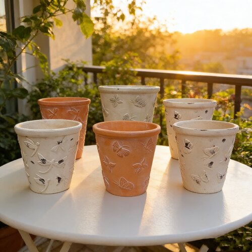 红陶花盆国际盆透气浮雕欧式创意蝴蝶蜻蜓简约阳台多肉陶土花盆