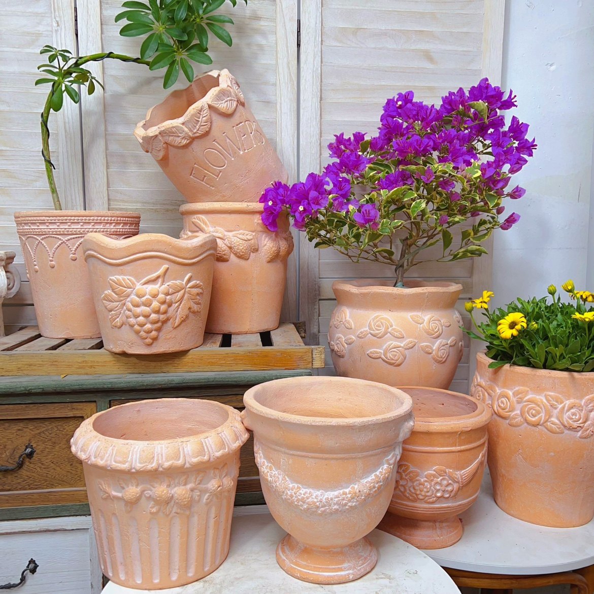 大口径红陶花盆手工粗陶透气复古做旧浮雕百搭阳台花卉种植高款,鲜花速递/花卉仿真/绿植园艺,花盆,淘宝优惠券,粉丝福利购,淘宝优惠卷