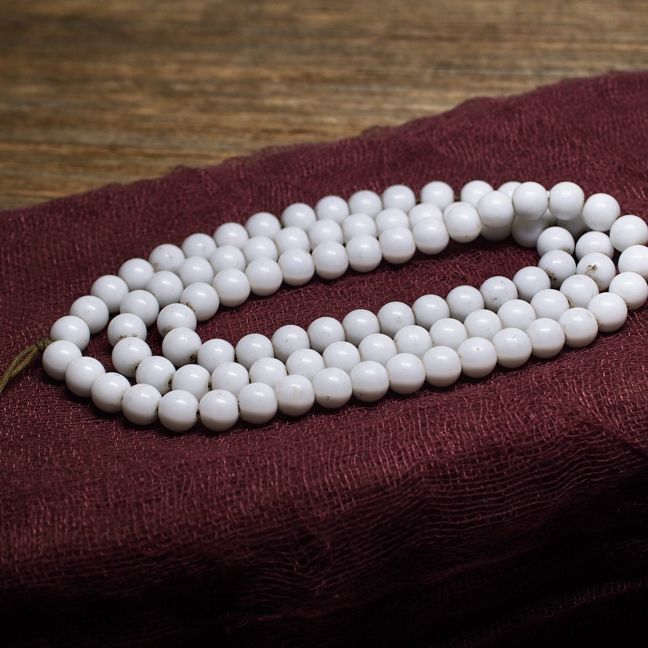 4 总94枚 藏传白色老琉璃手串念珠子