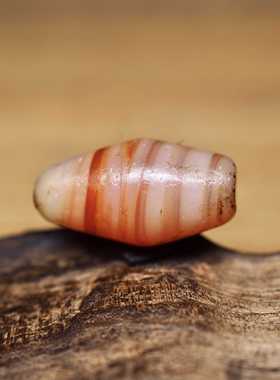 西亚百年红色绞丝搅胎缠丝老琉璃古珠17.5x9.2 一端略短 保老好价