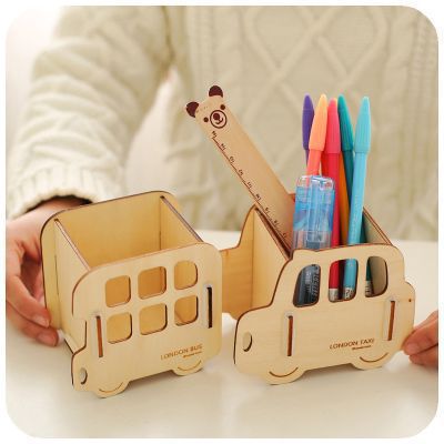 DIY组装创意笔筒木制卡通汽车收纳笔筒文具笔筒礼品遥控器收纳盒