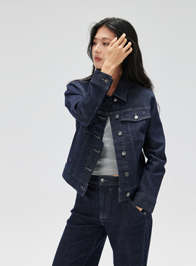NO93复古水洗原牛深蓝色正肩短款牛仔外套女2026新款长袖上衣夹克