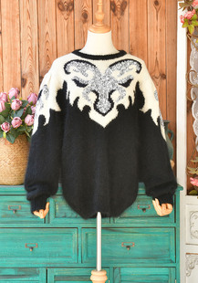 2023秋冬新品异域民族风复古森系宽松毛衣套头马海毛安哥拉山羊毛