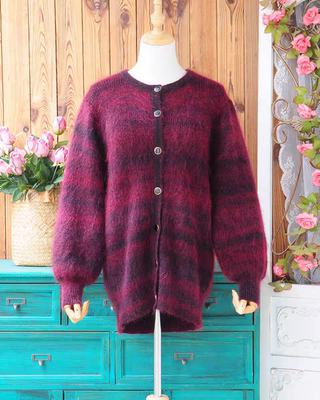 复古风渐变高品质马海毛开衫女 宽松慵懒风针织外套保暖秋冬毛衣